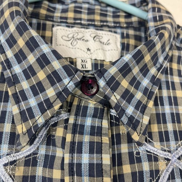 Rodeo Carte Pearl Snap Plaid Western Shirt Womens XL Vintage Embroidered Cowgirl - Picture 7 of 13